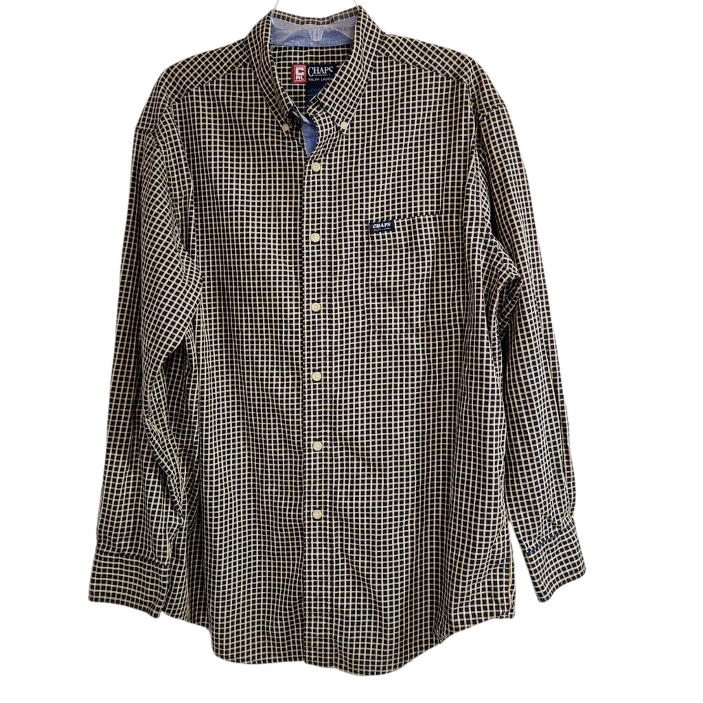 Chaps Ralph Lauren Mens Large Shirt Yellow Plaid Check Long Sleeve Button-Down